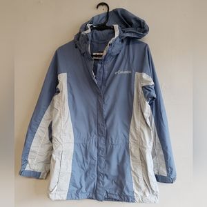 Women's small Columbia winter coat shades of blue w/hood drawstring waist NICE